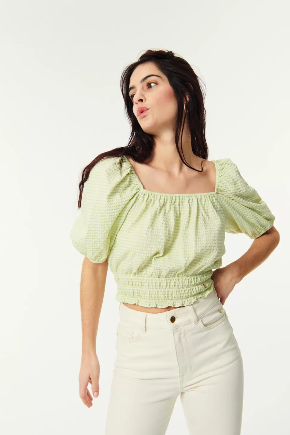 Tops, Chemises & Blouses^Des Petits Hauts Top Fouzia Vichy Anis VICHYANIS